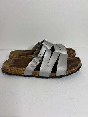 Birkenstock Betula Sandals Womens 11 Narrow Silver Gray Birko Flor Faux Leather